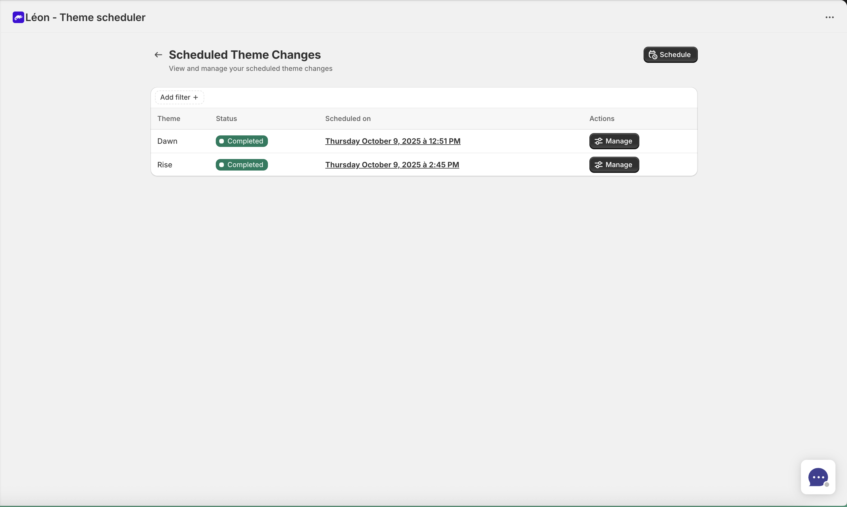 Leon scheduling dashboard