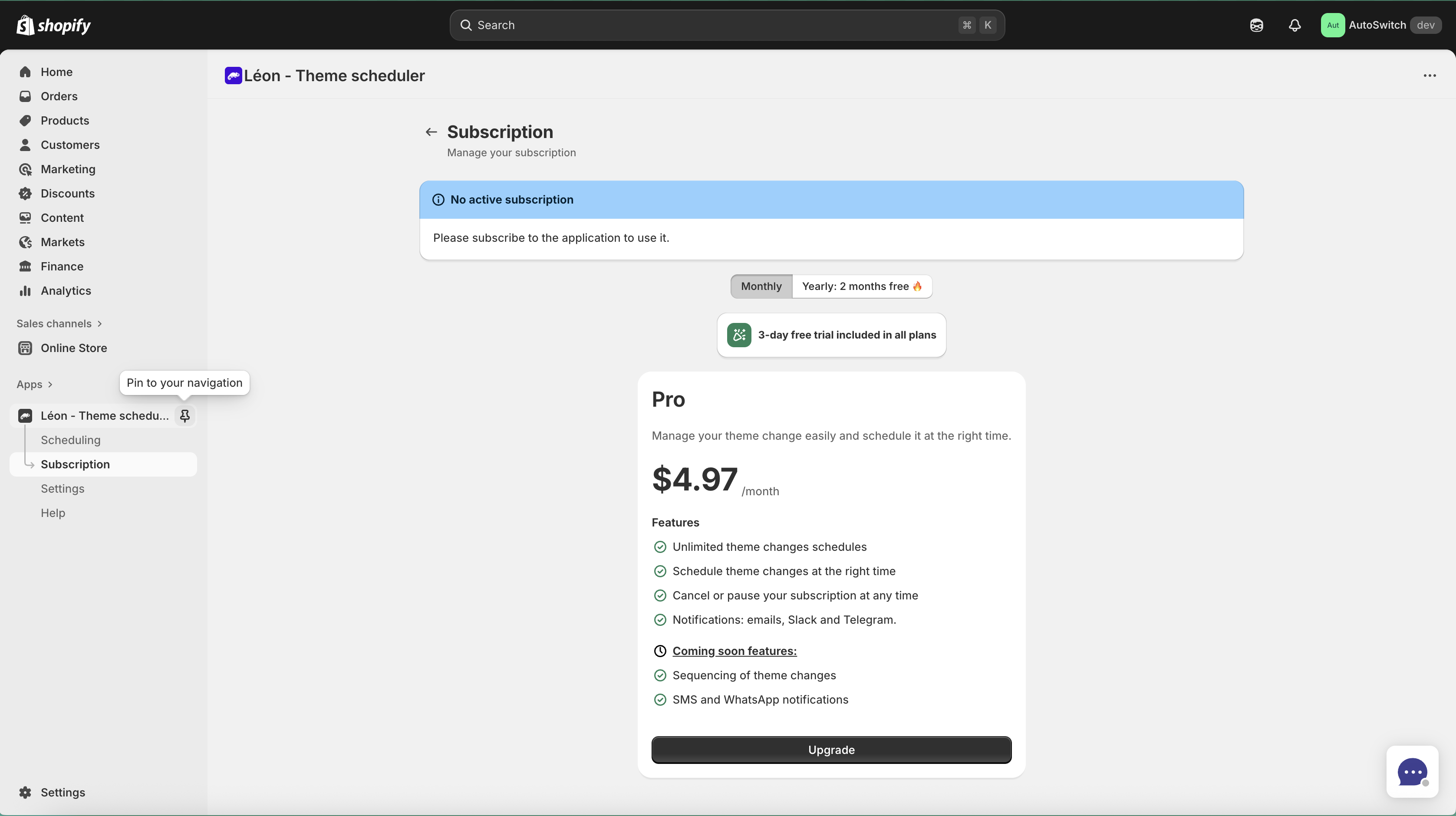 Shopify admin dashboard