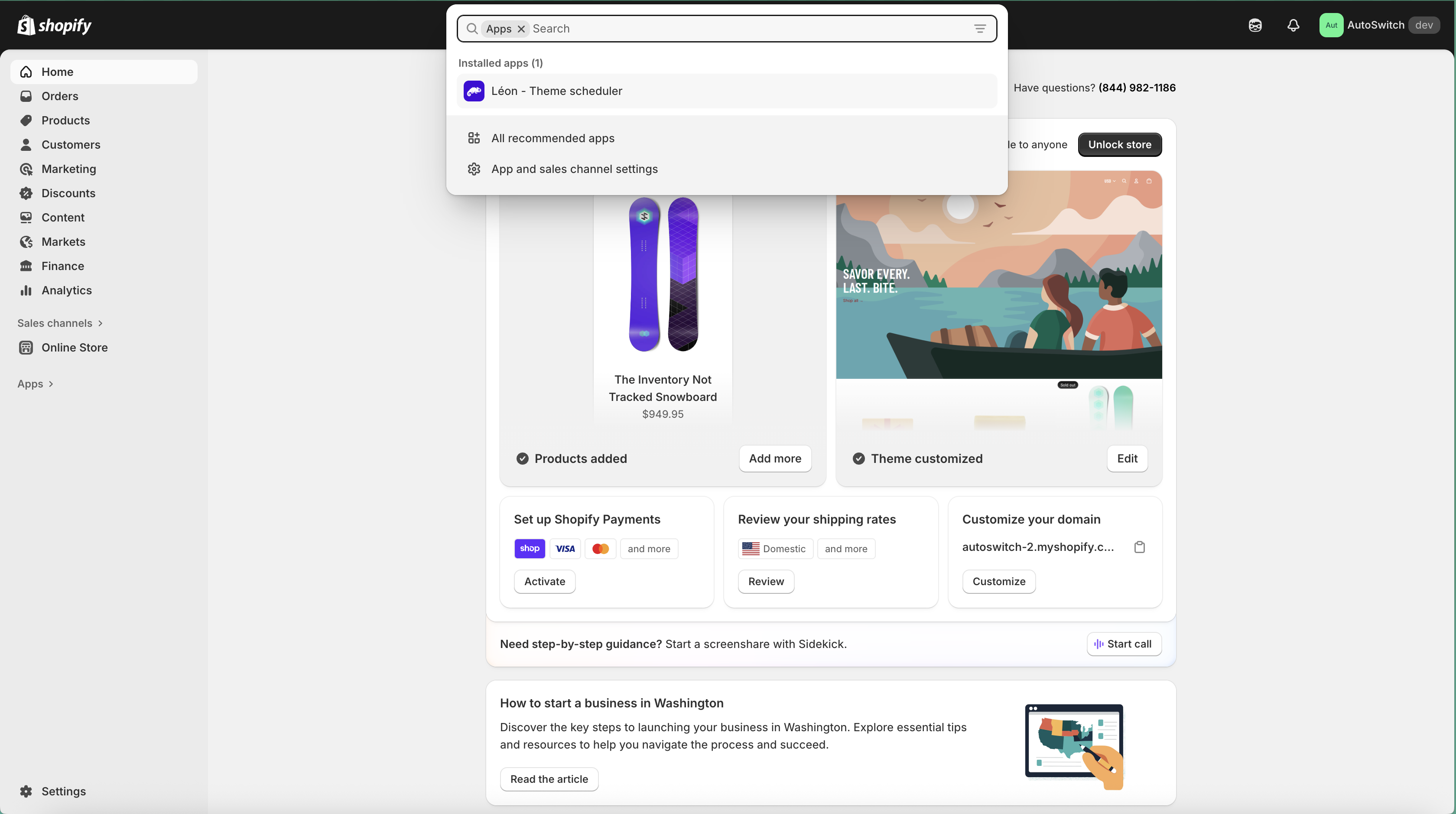 Select application in Shopify admin dashboard